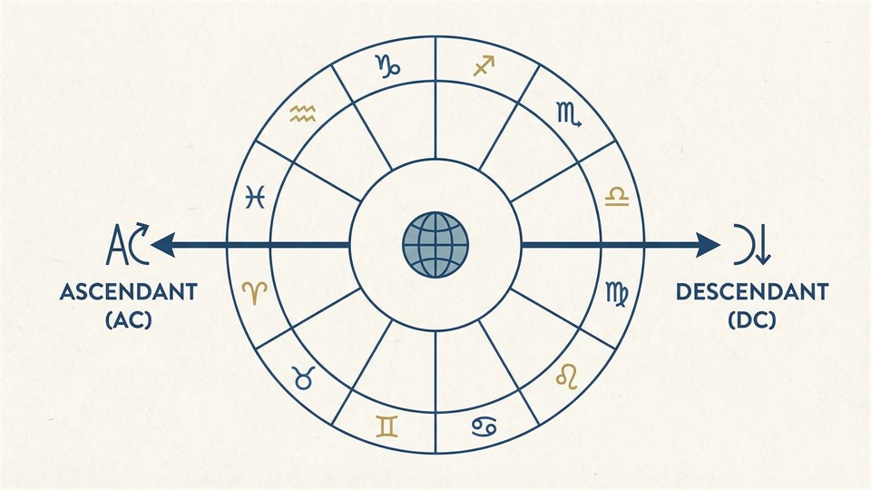 Illustration von Aszendent und Deszendent im Horoskop