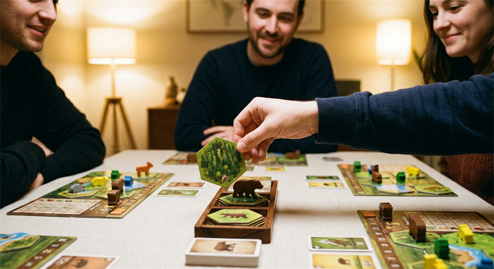 Player chooses a tile and wildlife token in Cascadia during a turn