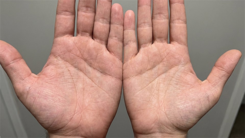 Zwei Handflächen werden auf Unterschiede in den Linien verglichen