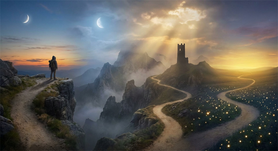 Chemin symbolique montrant le voyage du Mat à travers les Arcanes majeurs