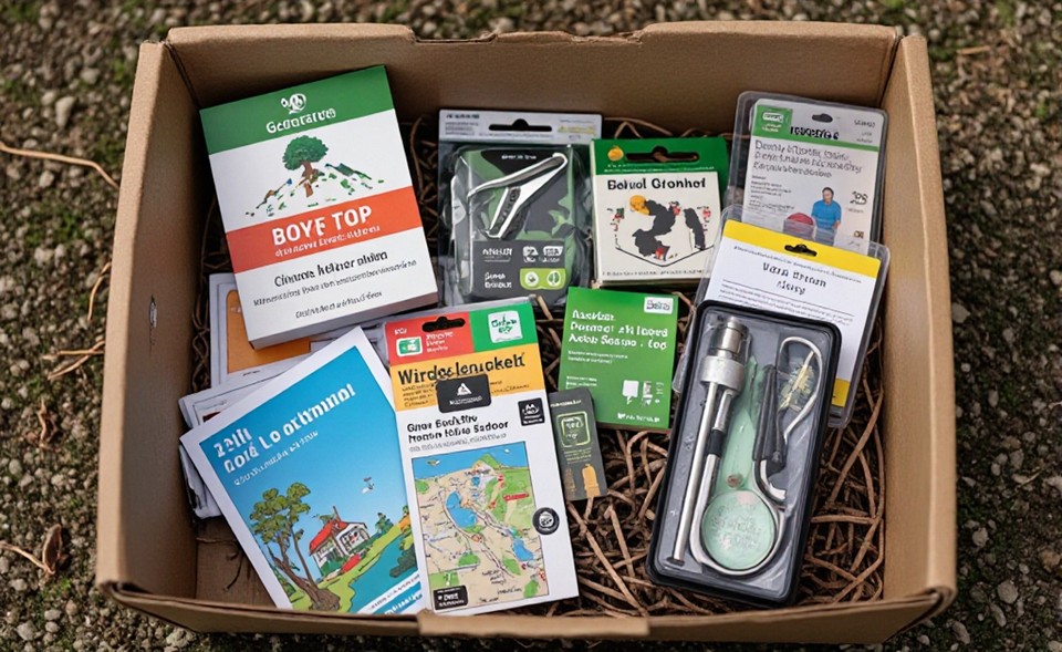 Different geocache types and small trade items