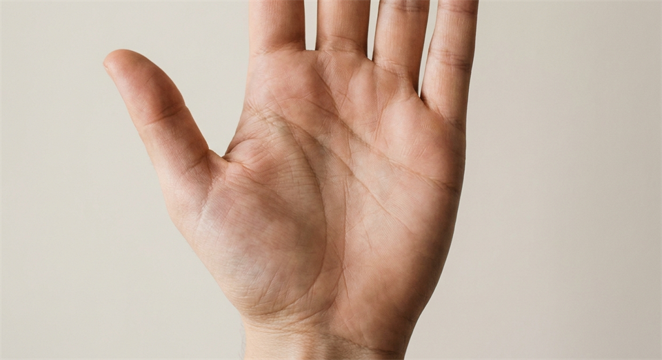 Handfläche mit Fokus auf die wichtigsten Linien beim Handlesen