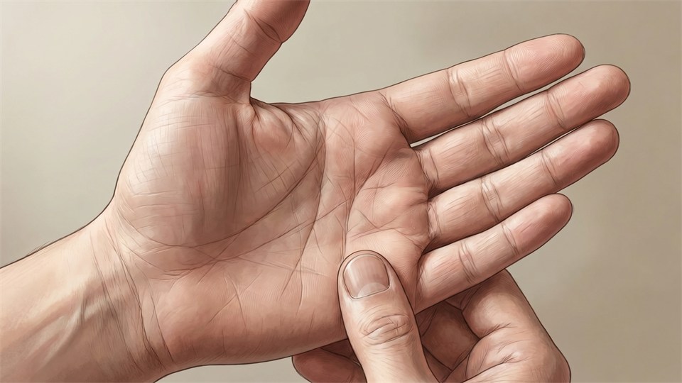 Nahaufnahme einer Handfläche, deren Linien genau untersucht werden