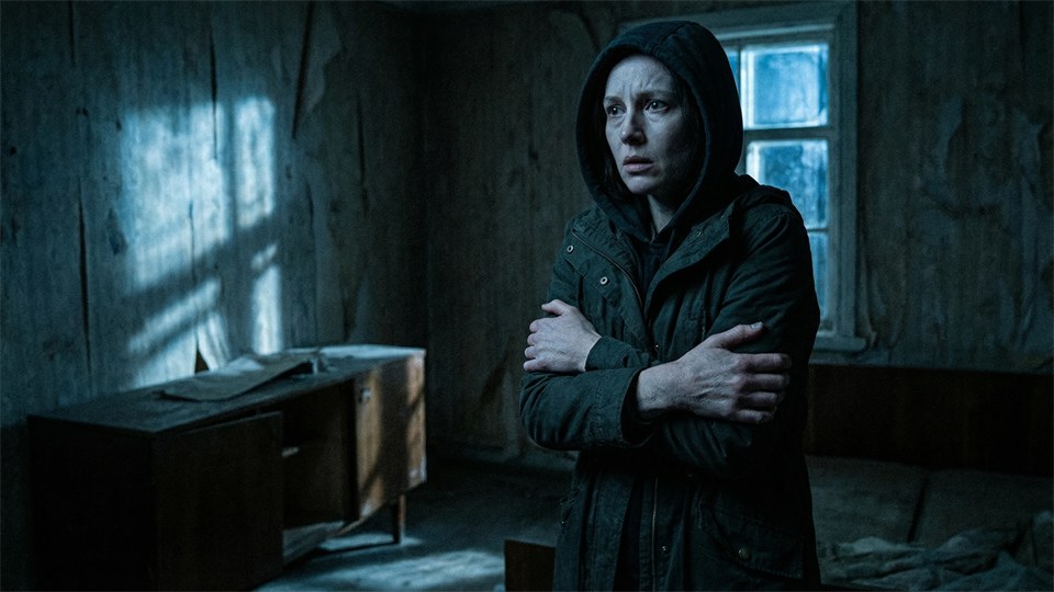 Person erlebt Schauer in einem dunklen Raum