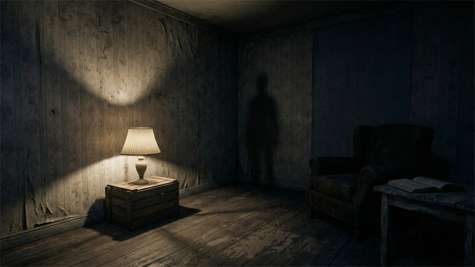 Dunkler Raum mit schwachem Schatten im Hintergrund