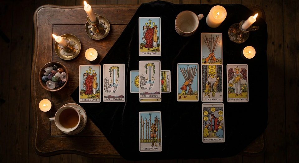 Tirada de tarot con varios palos de los Arcanos Menores