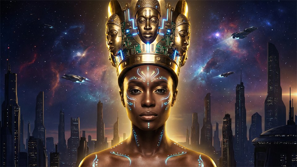 Portræt af afrofuturistisk dronning