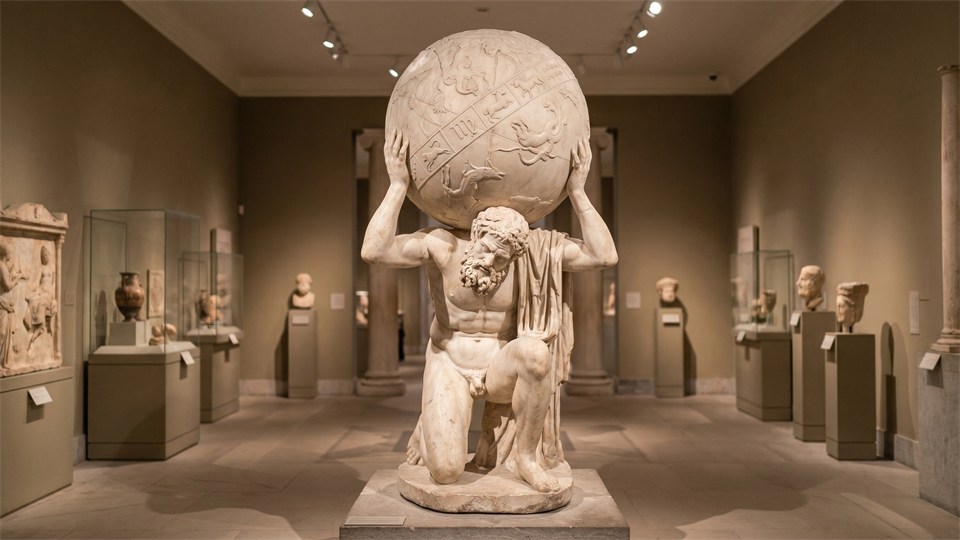 Classical sculpture of Atlas in an art-historical style