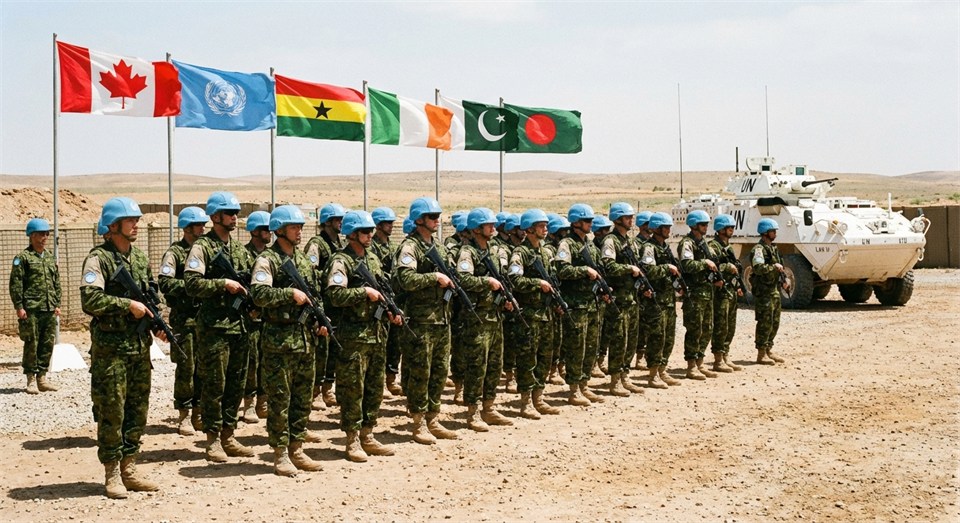 Kanadische Friedenssoldaten mit UN-Helmen