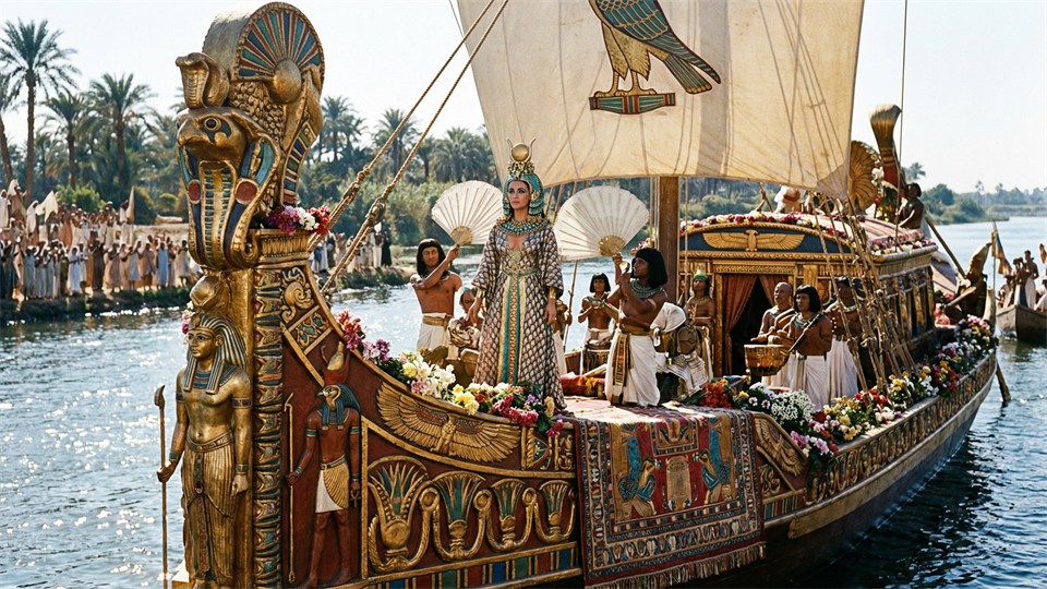 Cleopatra en su magnífica barcaza del Nilo