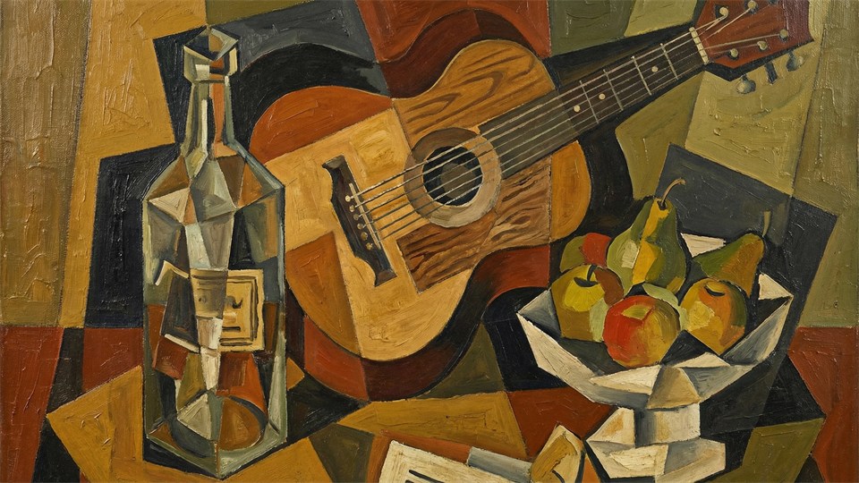 Nature morte cubiste avec formes géométriques