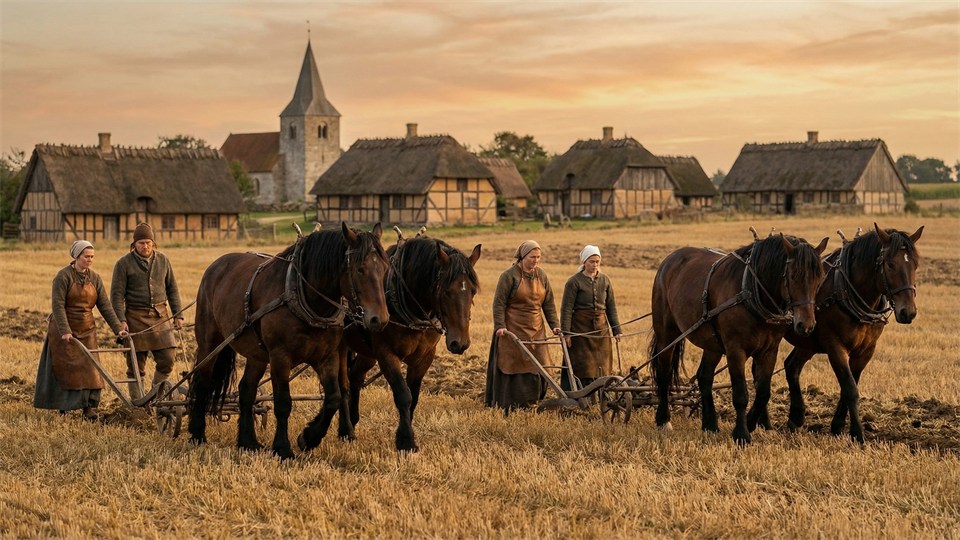 Danske bønder arbejder på marken i 1700-tallet
