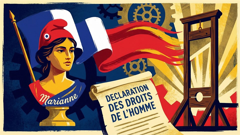 Symboler fra Den Franske Revolution: trikoloren, frihedsmotiver og guillotinen