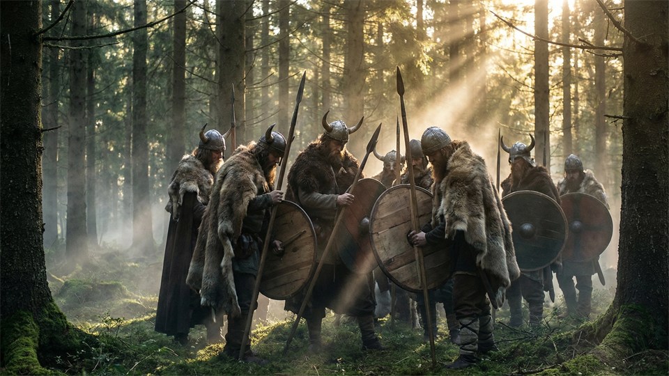 Germanic warriors preparing for battle in a forest
