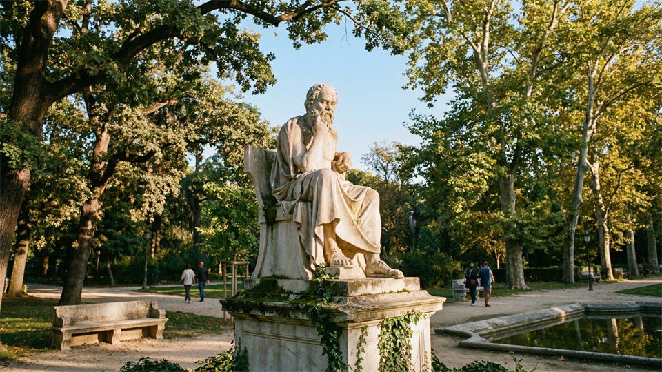 Statue de Socrate sous la lumière du soleil