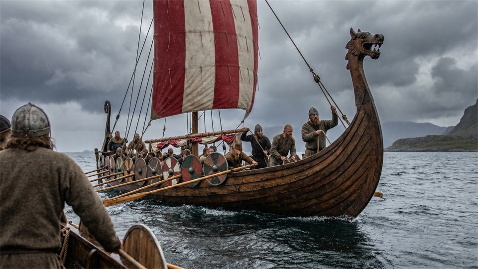 Dansk vikingeskib på havet