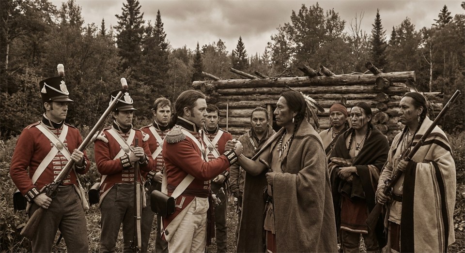 Kanadische Soldaten und indigene Verbündete während des Kriegs von 1812