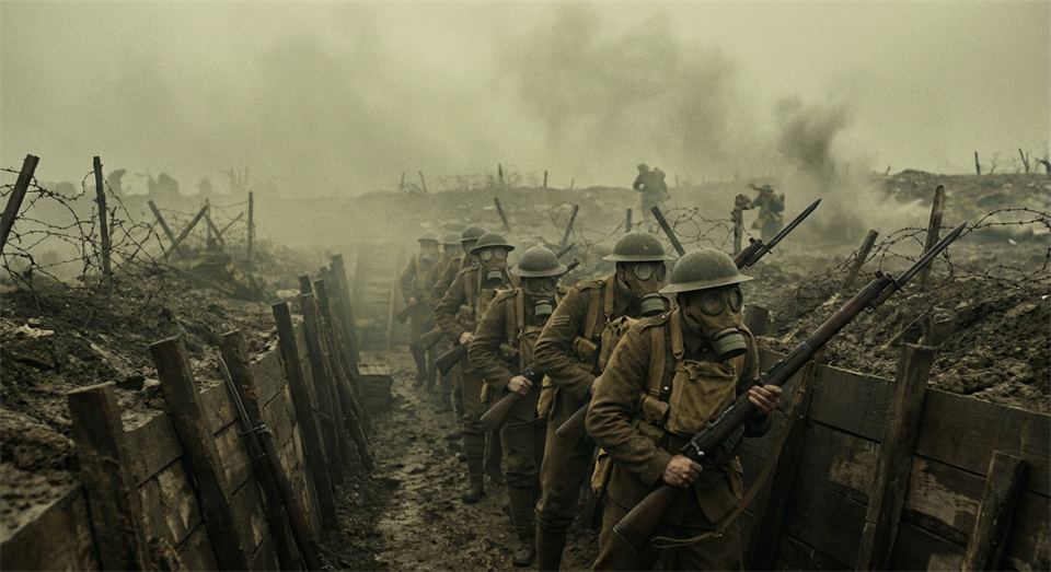 Soldater med gasmasker under Første Verdenskrig