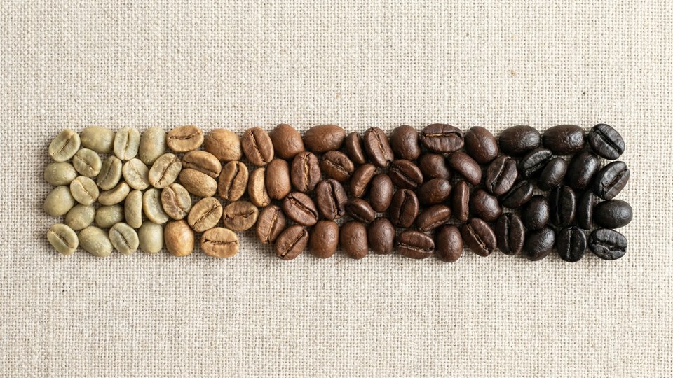Different roast levels of coffee beans