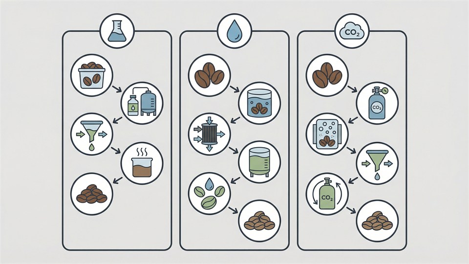 Ilustración de los procesos detrás del café descafeinado