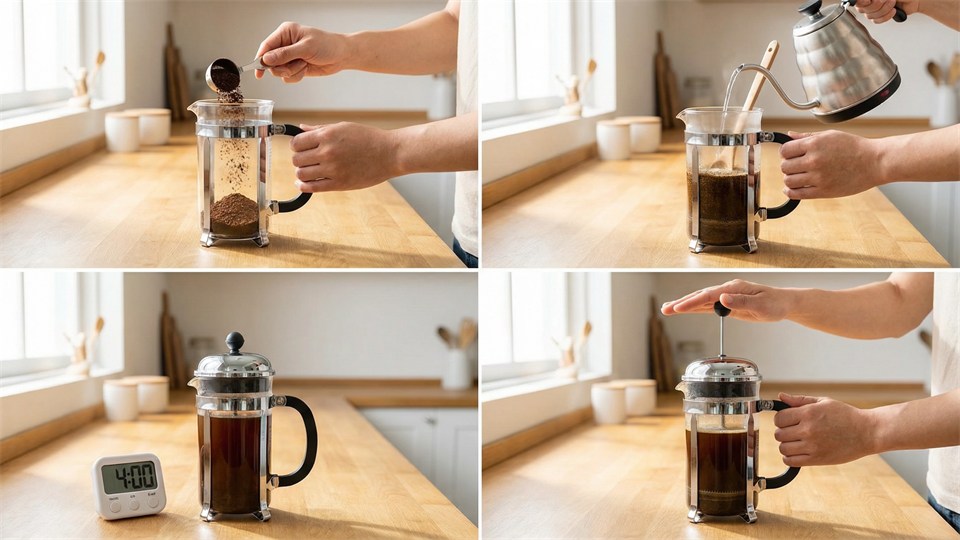 Guía paso a paso para preparar café en cafetera de émbolo