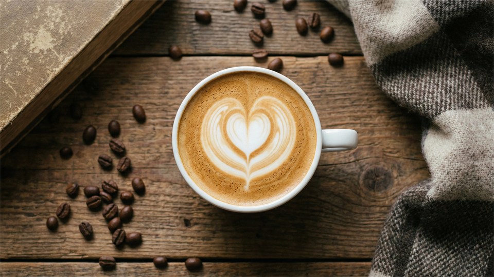 A cup of cappuccino with beautiful heart latte art
