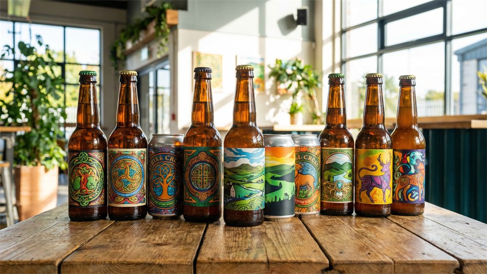 Moderne irsk craft beer flasker og dåser