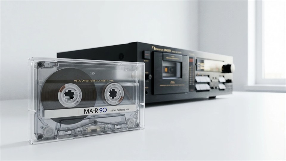 Une cassette et une platine cassette noire