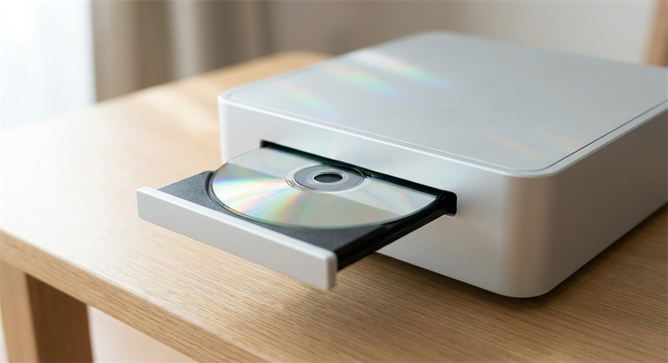 CD et lecteur CD sur une table