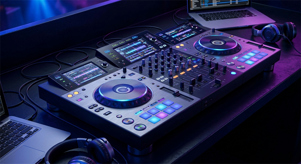 Contrôleur DJ numérique moderne avec lumières et écran