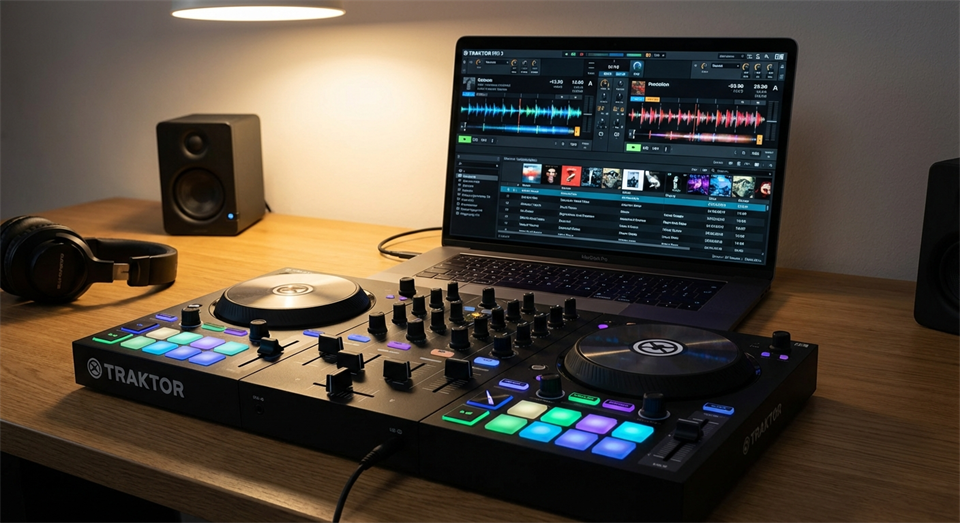 DJ-controller tilsluttet laptop med DJ-software