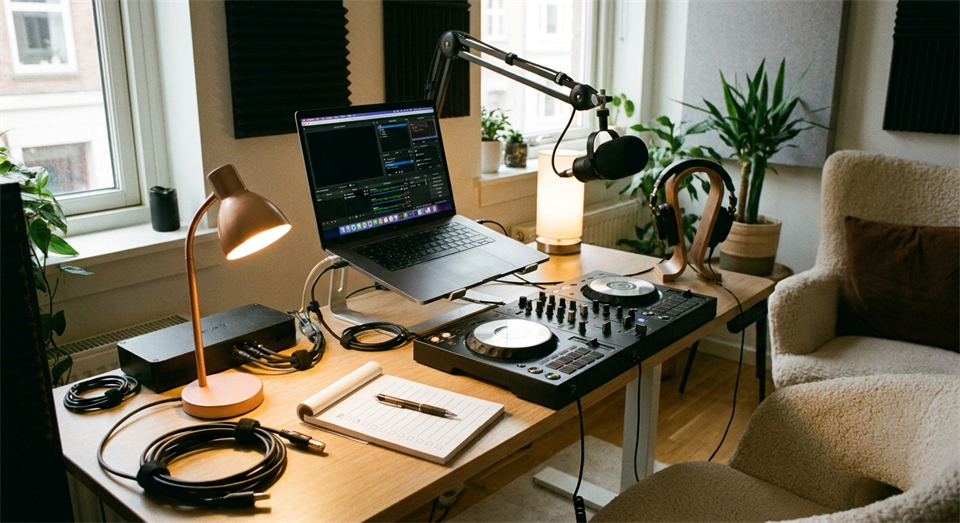 Checklist for DJ stream with computer, controller, and headphones