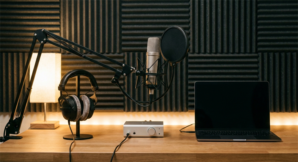 Micrófono y equipo de audio para grabar un DJ drop