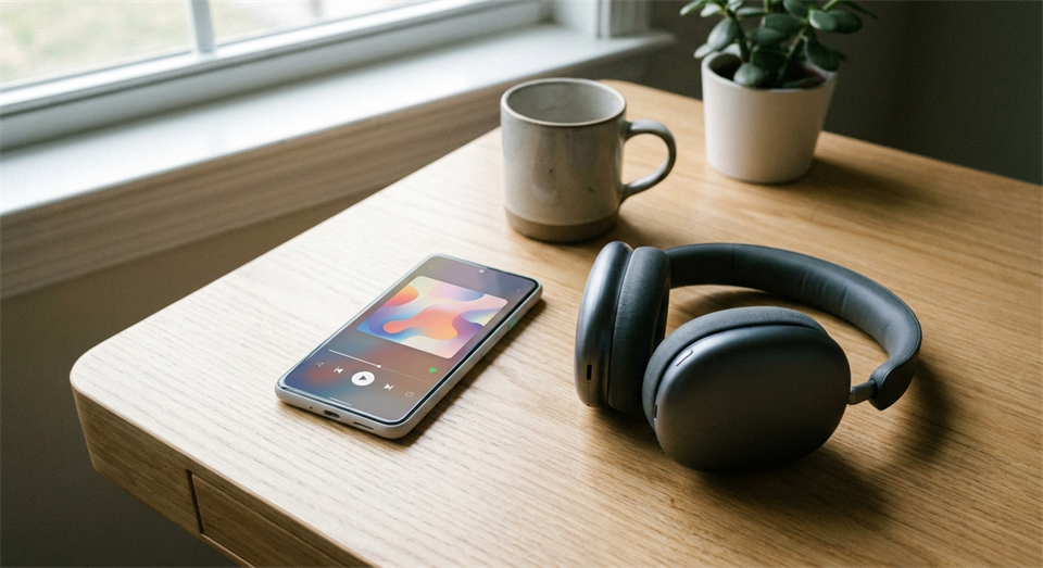 Smartphone avec streaming musical et écouteurs