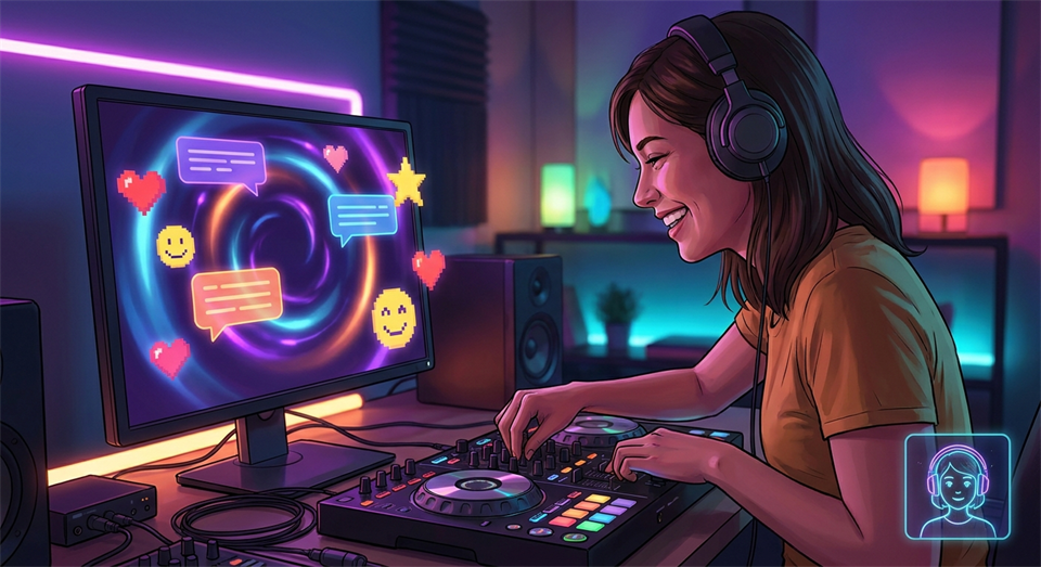 Online DJ community with live chat and music stream