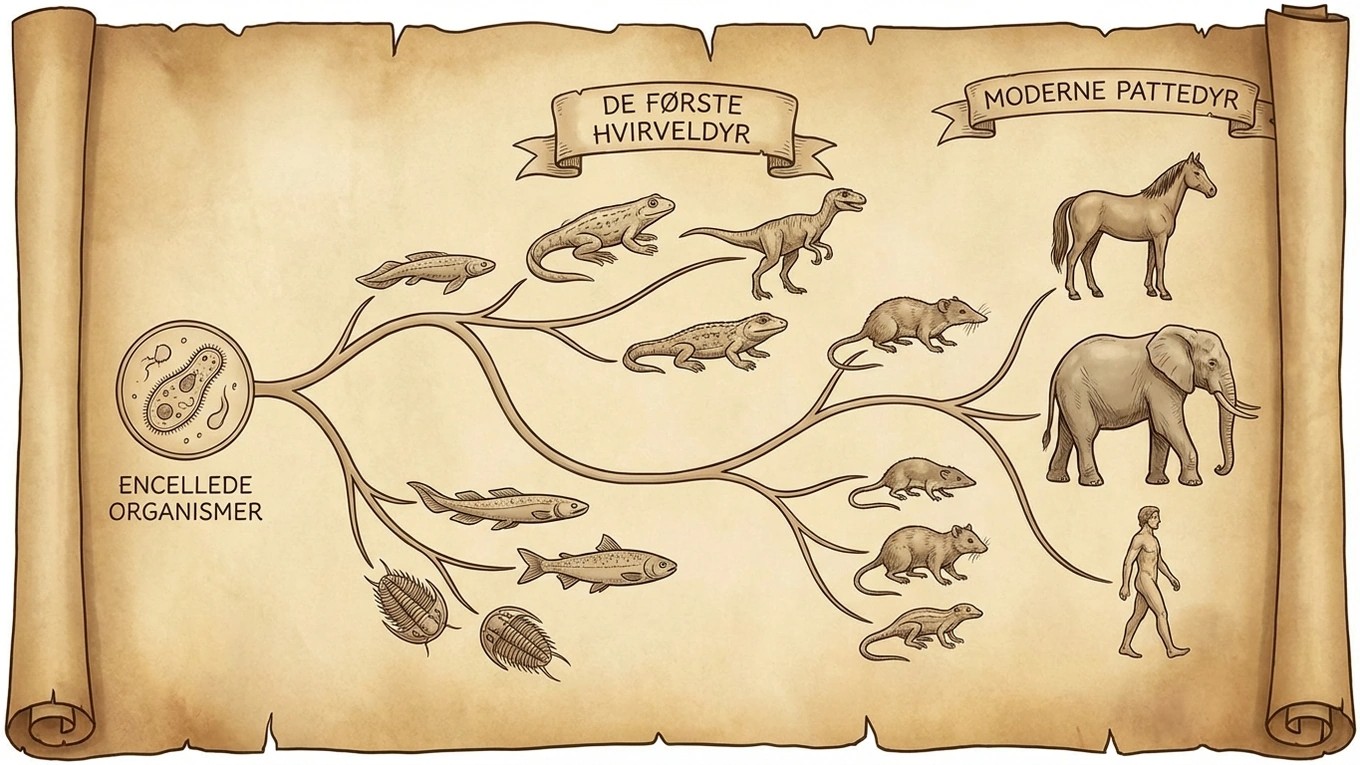 Illustration de l'évolution de la vie des organismes unicellulaires aux mammifères modernes