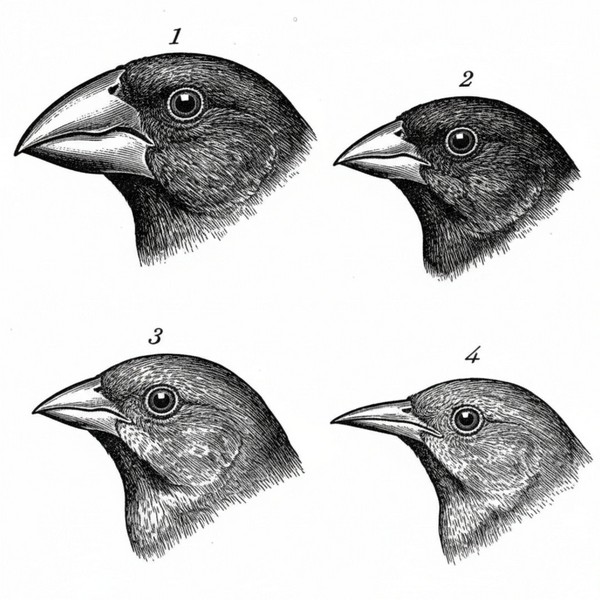 Les pinsons de Darwin avec différentes formes de bec