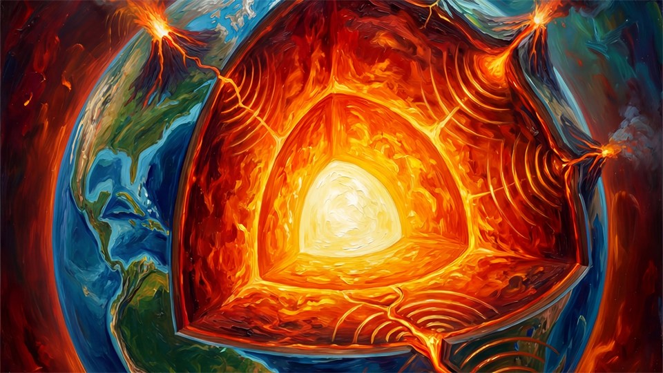 Visualisation du noyau de la Terre et du champ magnétique qu'il génère