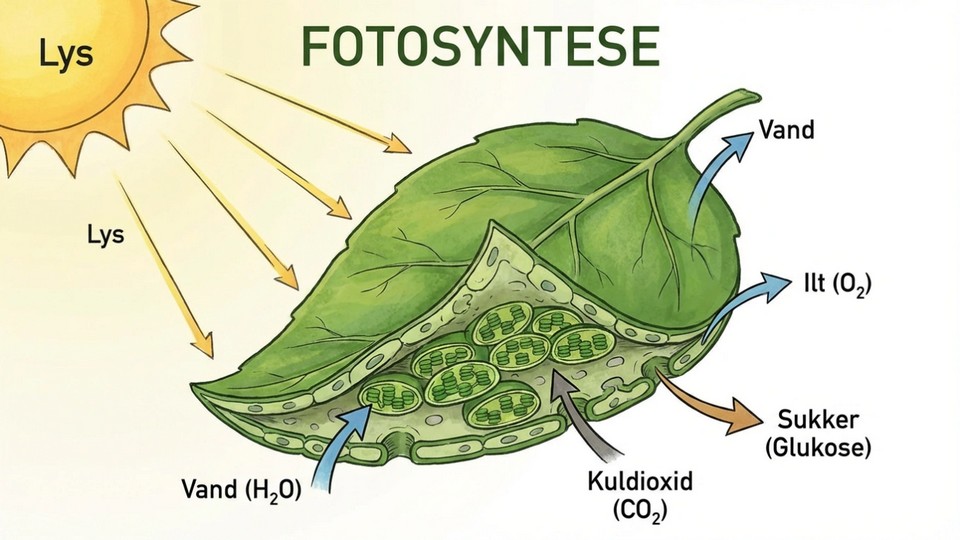Grønne blade i sollys illustrerer fotosyntese