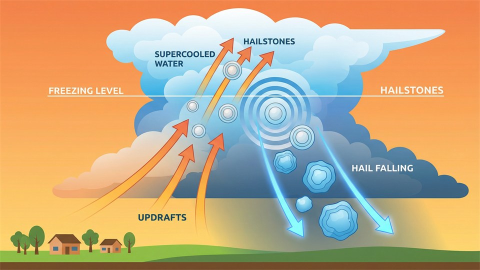 Illustration of hail formation in a thundercloud