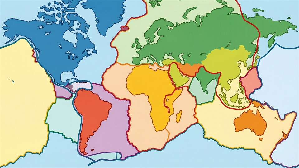 Carte des plaques tectoniques de la Terre au niveau de la croûte
