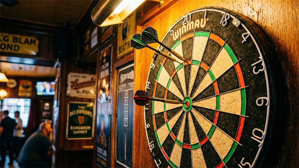 Close-up of dartboard and darts