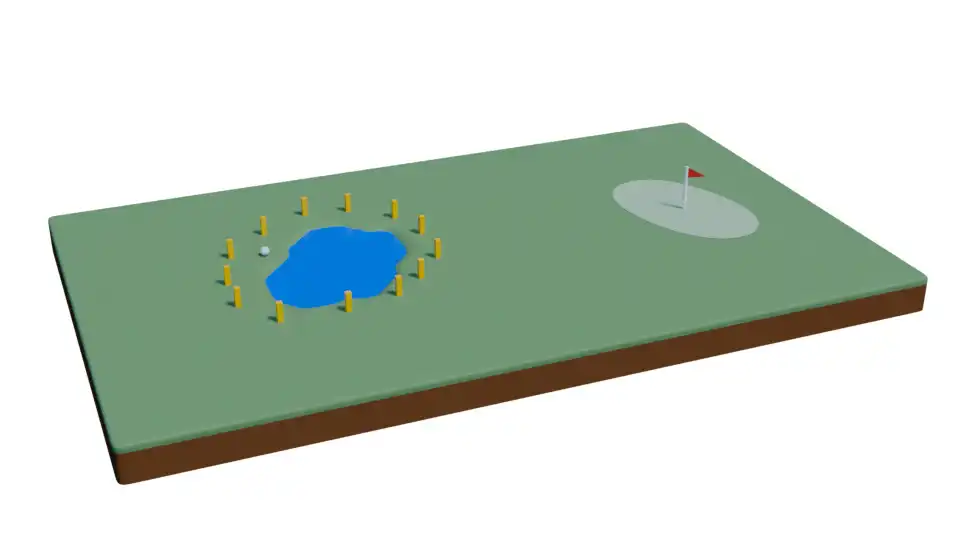 3D Visualisering af strafområde med gule pæle