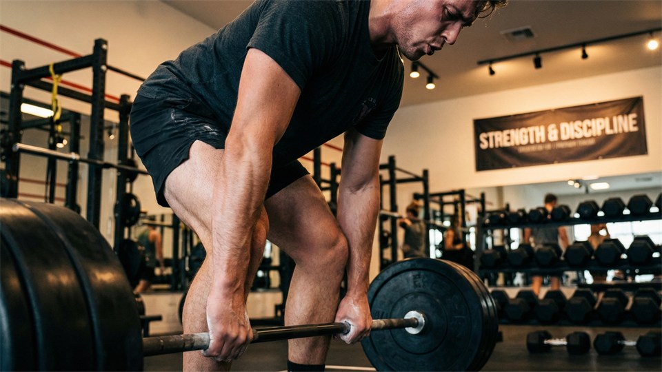 Person løfter tunge vægte i fitnesscenter, illustration af anaerob styrketræning