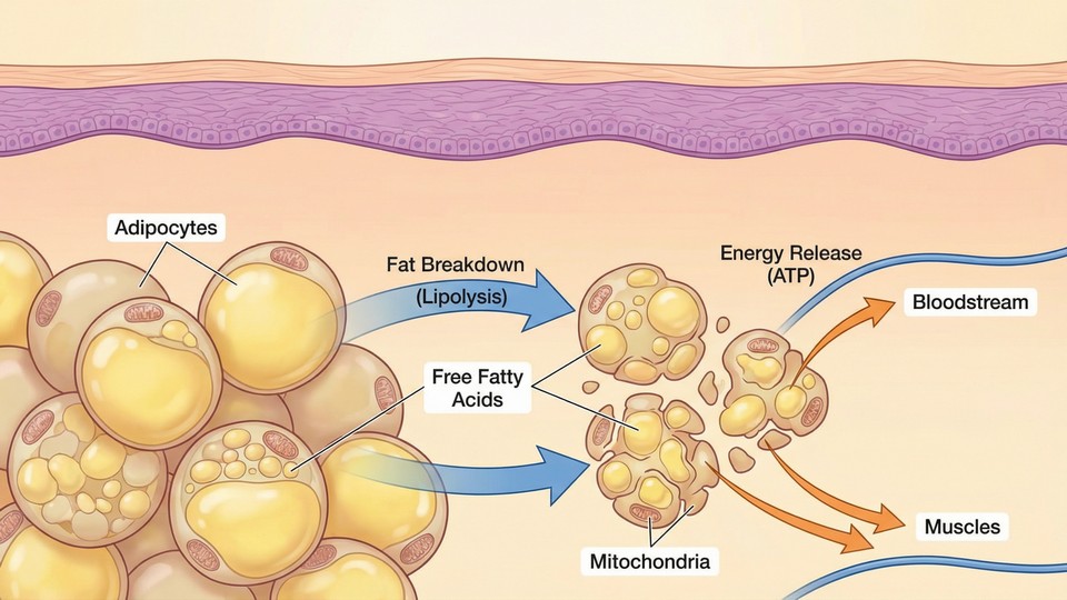 Illustration of fat cells and the burning process in the body
