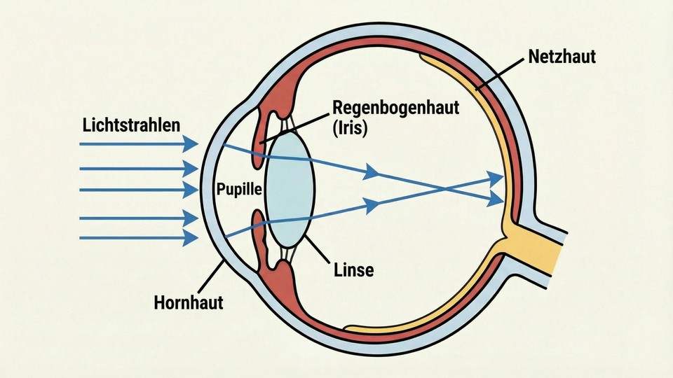 Illustration der Augenlinse, die Licht auf die Netzhaut fokussiert