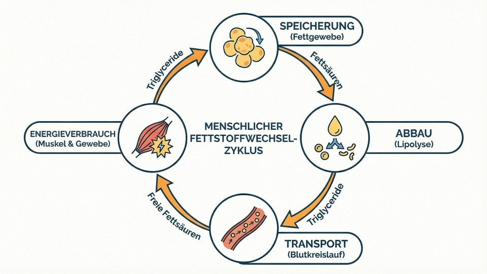 Grafische Übersicht über den Fettverbrennungsprozess im Körper