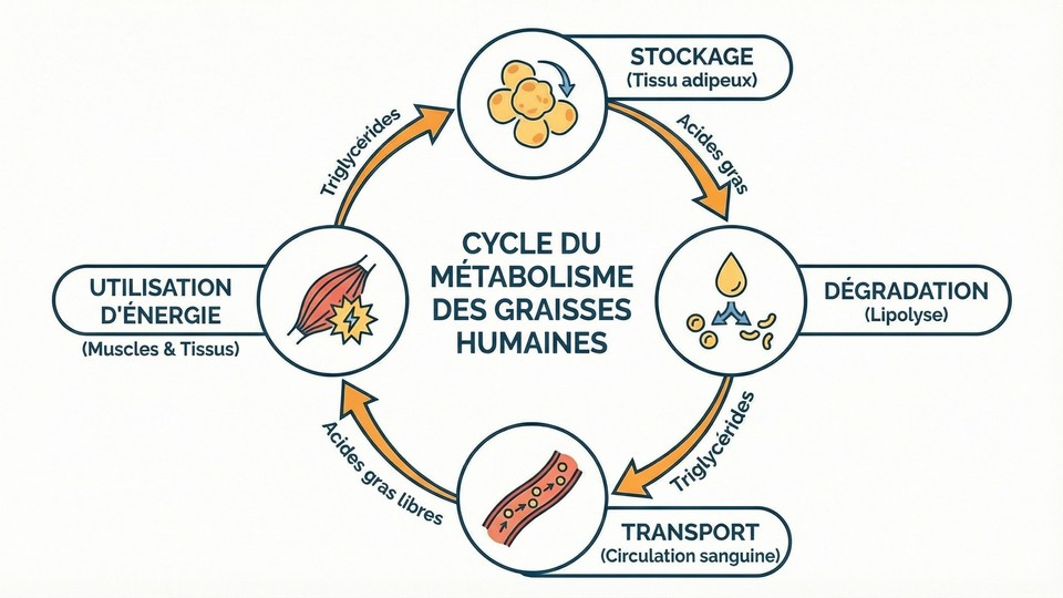 Aperçu graphique du processus de combustion des graisses dans le corps