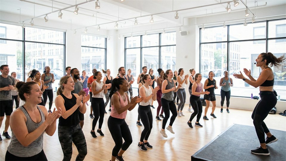 Folk træner sammen med fokus på cardio og vægttab