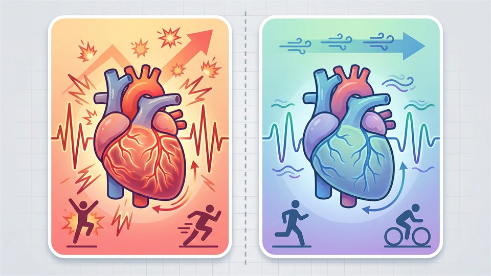 Comparaison graphique de l'activité cardiaque lors du HIIT et de l'entraînement aérobie